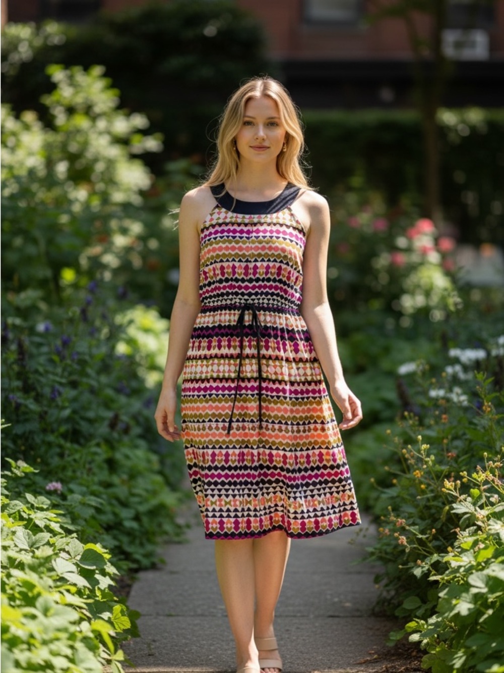 Enfocus Studio Sleeveless Midi Dress in Pink, Navy, Olive and Cream